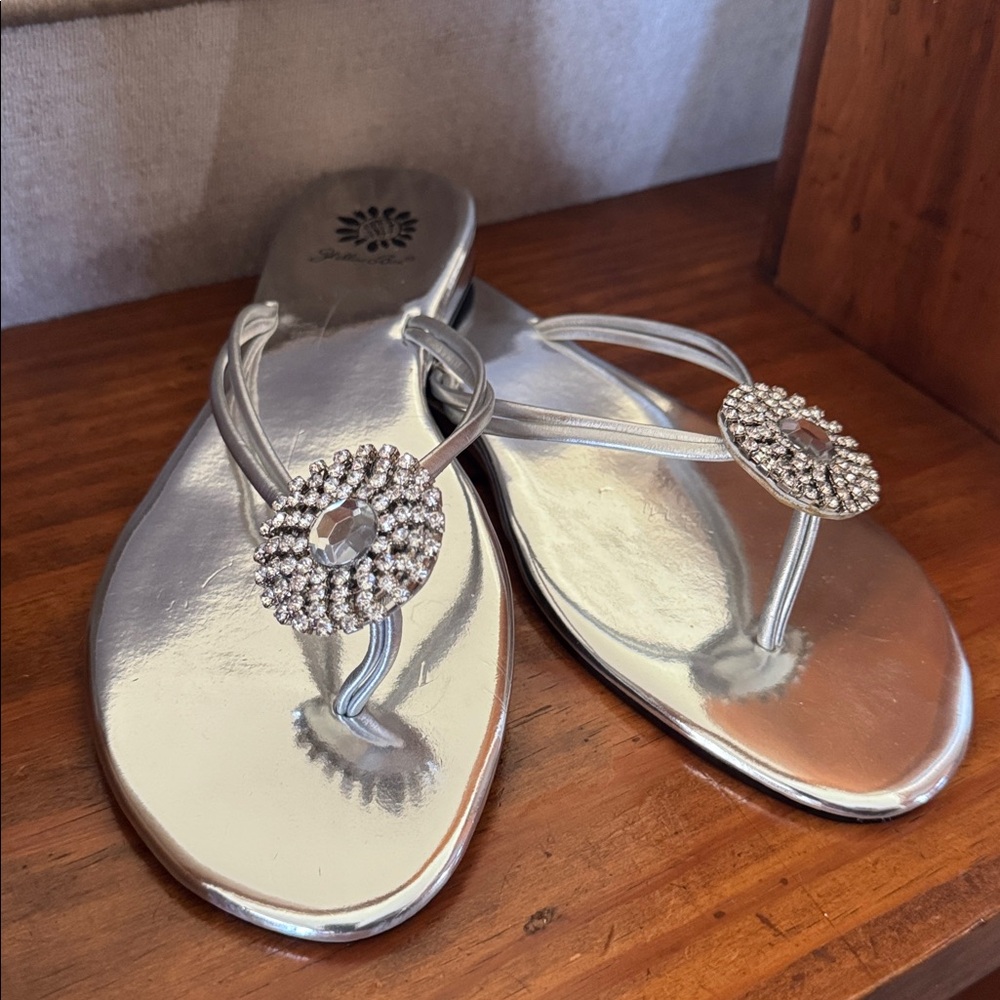 Yellow Box Silver & Rhinestone Embellished Flip-Flops - Picture 2 of 9
